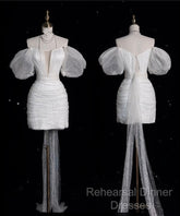 Aesthetic Sheath Off The Shoulder White Sequin Short Wedding Dresses Brides Dresses